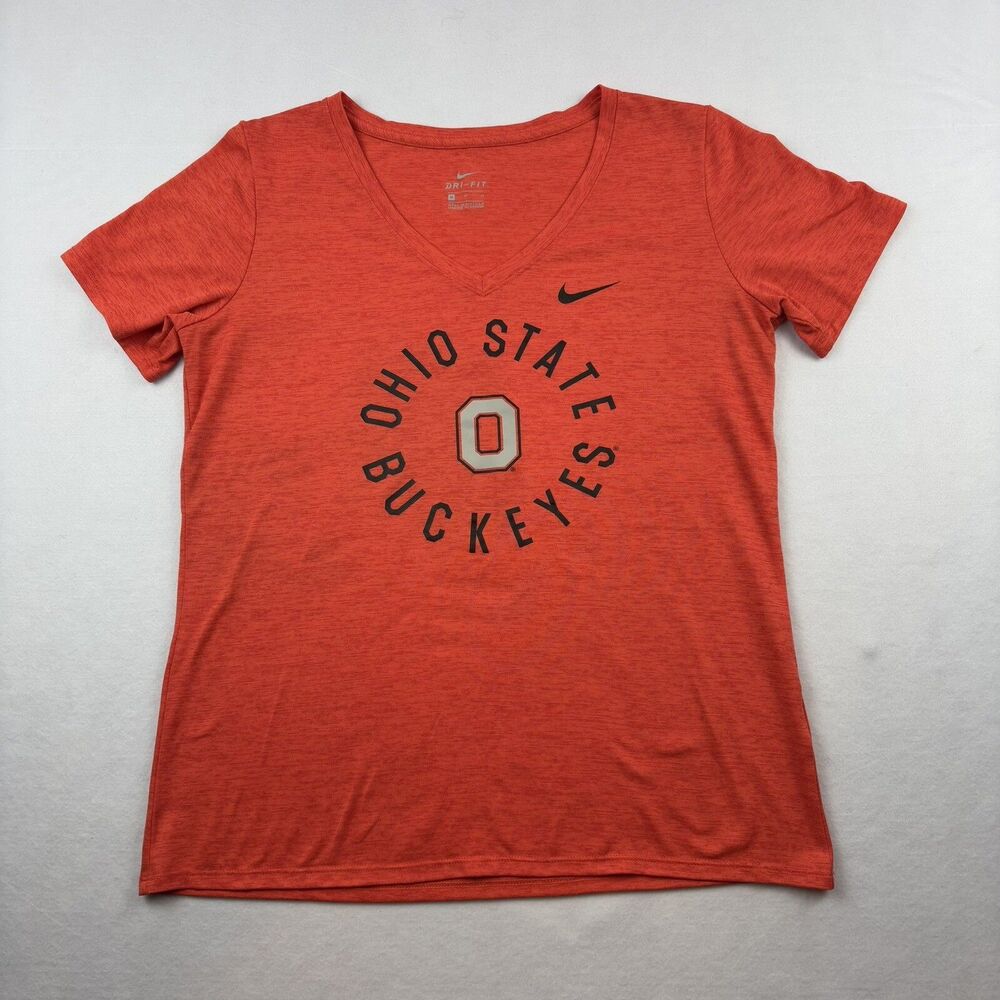 Ohio State Buckeyes Nike Dri Fit T Shirt V Neck Womens M Orange Short Sleeve